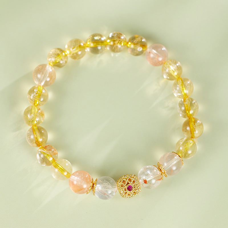 Natural Yellow Citrine & Red Resin Flower Bracelet – Elegant and Vibrant Jewelry