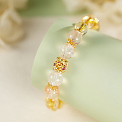 Natural Yellow Citrine & Red Resin Flower Bracelet – Elegant and Vibrant Jewelry