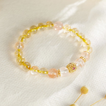 Natural Yellow Citrine & Red Resin Flower Bracelet – Elegant and Vibrant Jewelry