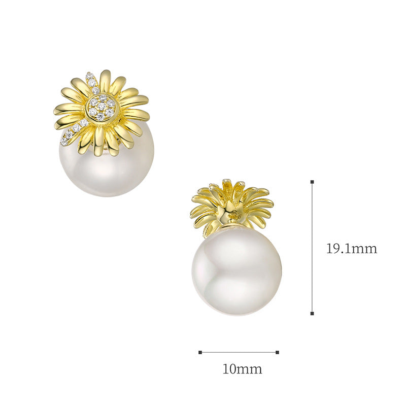 Round Shell Pearl Earrings & Daisy Studs – 925 Sterling Silver Versatile Jewelry