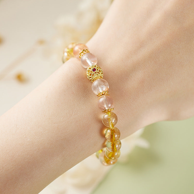 Natural Yellow Citrine & Red Resin Flower Bracelet – Elegant and Vibrant Jewelry