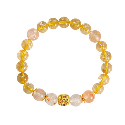 Natural Yellow Citrine & Red Resin Flower Bracelet – Elegant and Vibrant Jewelry