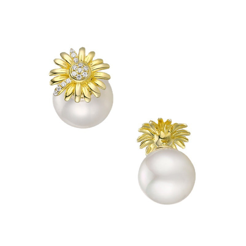 Round Shell Pearl Earrings & Daisy Studs – 925 Sterling Silver Versatile Jewelry